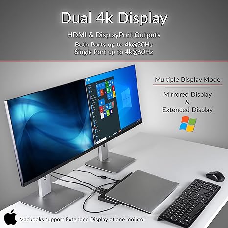 CA Essential Docking Station  – USB C Docking Station with 135W AC Power Adapter (90W Power Delivery), Active Laptop Cooling, Dual Monitor Displays in 4k, 4 USB Type A Ports, Ethernet Port